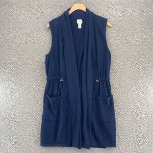 Chicos Sweater Womens 0 US Small Zenergy Vest Navy Cotton Cashmere Blend Pockets